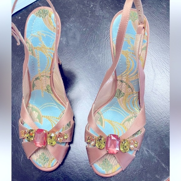 Giusepee Zanotti Vicini Pink Satin Jewel Sandals Heels Size 38 / 8 Women - Picture 3 of 12